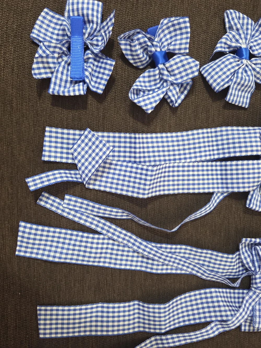 Blue Gingham Hair Bows and Ribbon NWOT Rj1